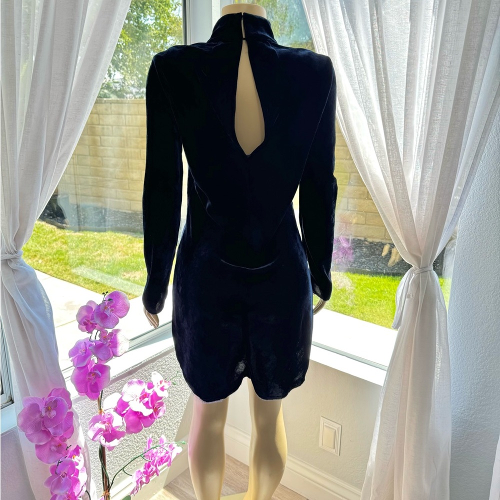 $750 Nili Lotan Navy Blue Velvet Mock Neck Keyhole Dress Sz S Small Long Sleeve - Picture 5 of 8